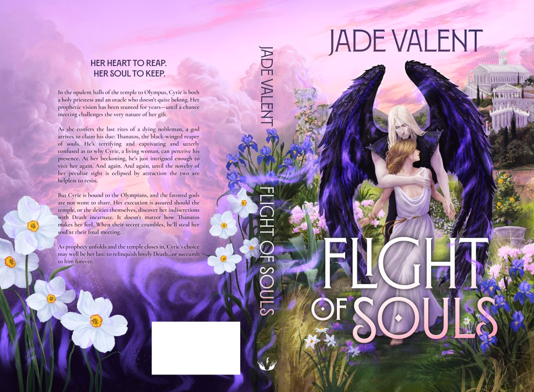 Cover art for the novel Flight of Souls, depicting a hand-painted illustration of the two main characters.